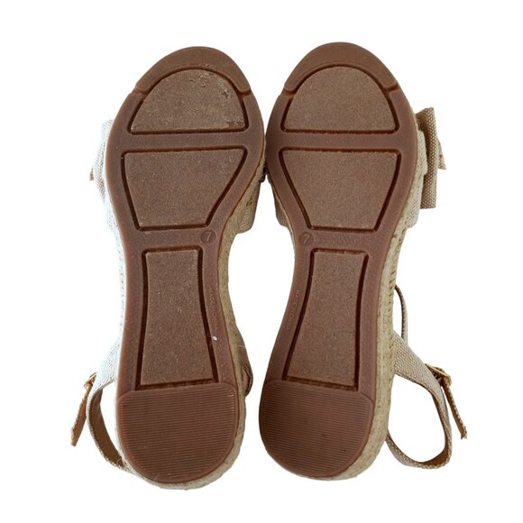 Talbots Pamela Bow Linen Espadrille Wedge Sandals Beige Metallic - Picture 6 of 9
